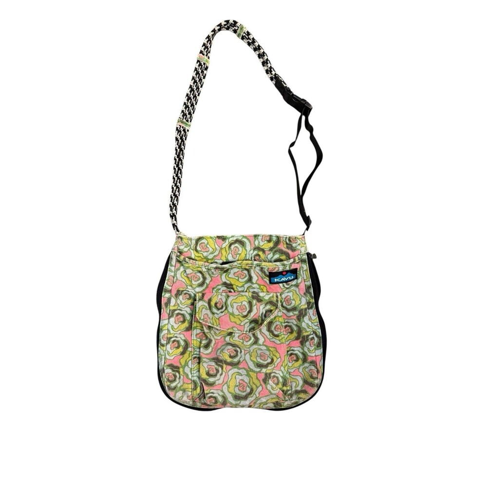 KAVU Groovy Rope Strap Keeper Pink Green Floral Shoulder Bag Crossbody Hiking